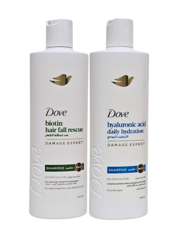 Biotin Hair Fall Rescue Shampoo 400ml & Hyaluronic Acid Daily Hydration Shampoo 400ml